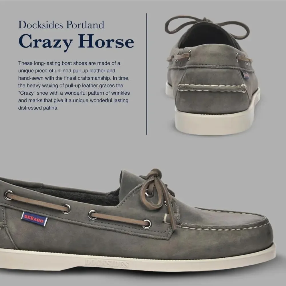 SEBAGO PORTLAND CRAZY H BOAT SHOES -DARK GRAY - 11.5 REGULAR